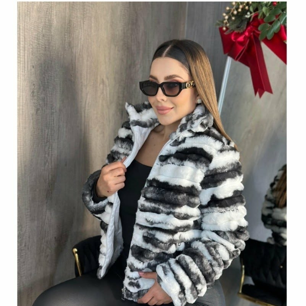 Elegant Striped Faux Fur Jacket
